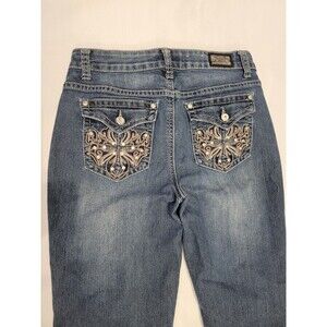 Y2K Embellished Boot Cut Jeans Sz 4 (27x29.5) Rhinestone Embroidered Pockets